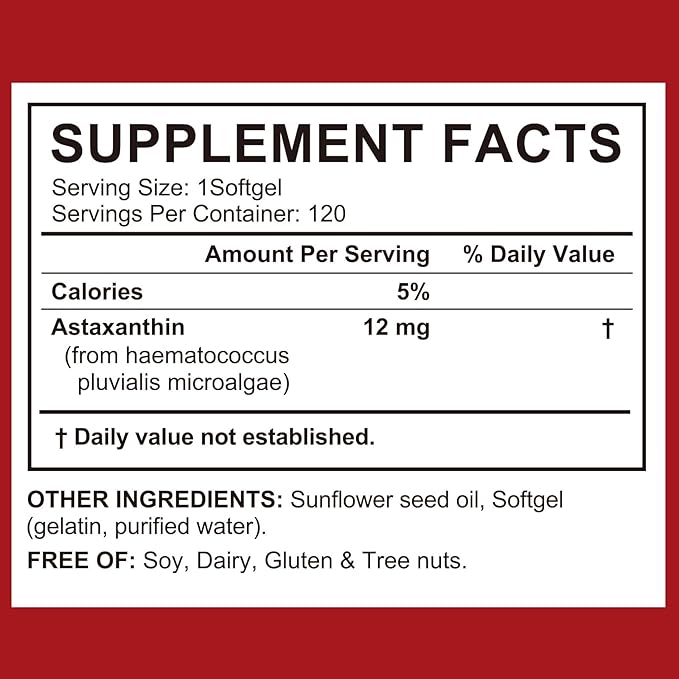 Astaxanthin Supplement – Natural Antioxidant Support – 12mg High Strength Softgels – Clean Formula, Gluten-Free, Easy to Swallow Capsules for Daily Wellness
