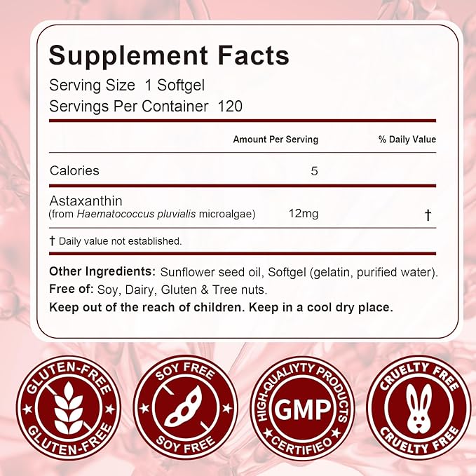 NenMaoKeNu Astaxanthin 12mg, Premium Astaxanthin Antioxidant Supplements with Antioxidant Activity, Supports Eye, Immune, Skin Health, Internal Circulation-120 Softgels