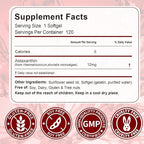 Astaxanthin 12mg, 120 Softgels, 4 Month Supply, Premium Astaxanthin Antioxidant Supplements with Antioxidant Activity, Supports Eye, Immune, Joint, Skin Health, Internal Circulation