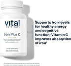 Vital Nutrients Iron Plus C - Vegan Iron Supplement - 20mg Fe with 200mg Vitamin C to Increase Fe and Energy Levels - Gluten, Dairy, Soy Free - Non-GMO - 100 Capsules