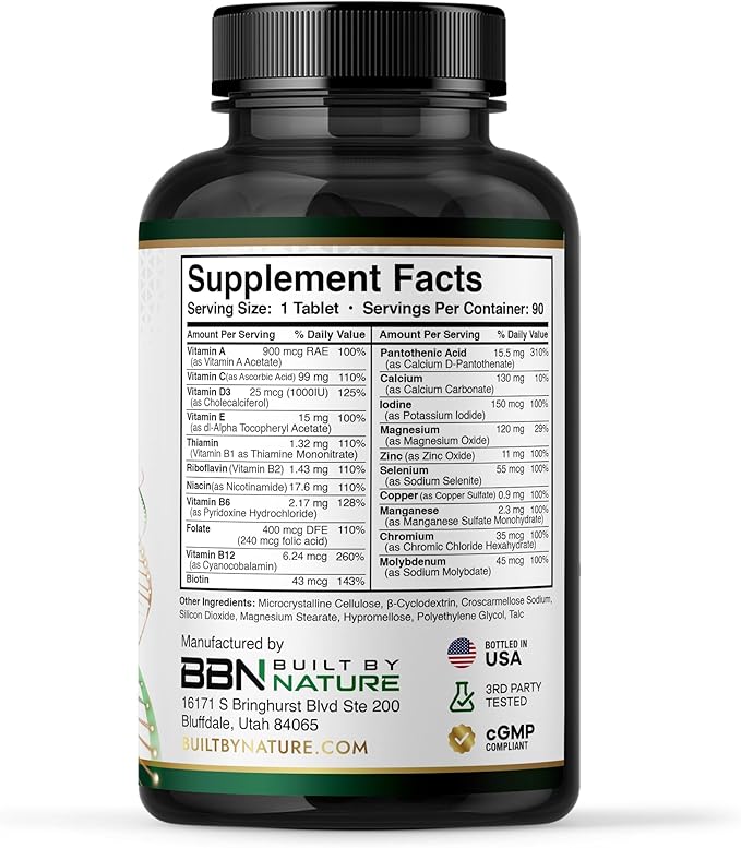 Built by Nature Multivitamin for Men – Mens Multivitamins & Vitamins for Men – Daily Immune, Energy & Heart Health Support – Once Daily Mens Multivitamin Supplement – 90 Tablets