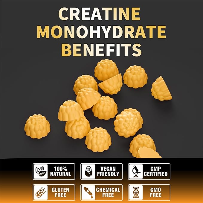 Nutravita Creatine Monohydrate Gummies for Men & Women-5g of Creatine Monohydrate per Serving - Sugar Free,Vegan, Orange Flavor, 120 Count