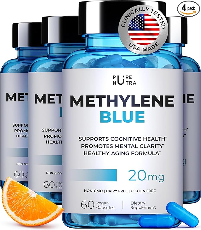 Ultimate Methylene Blue Capsule Form with Added Vitamin C Ester for Enhanced Absorption, Brain Supplement, Memory, Focus, Clarity, Cognitive - Brain Booster Supplement Energy Pills | 240 Servings