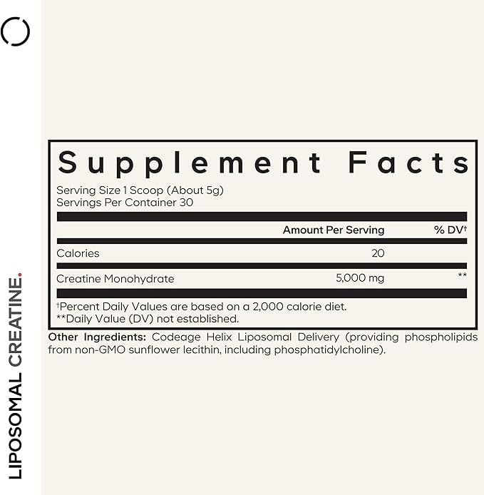 Codeage Liposomal Creatine Powder Supplement, Pure Creatine Monohydrate 5000mg, Pre Workout & Post Workouts - Unflavored Creatine, Micronized Creatine Powder - Creatinine for Sports - 30 Servings