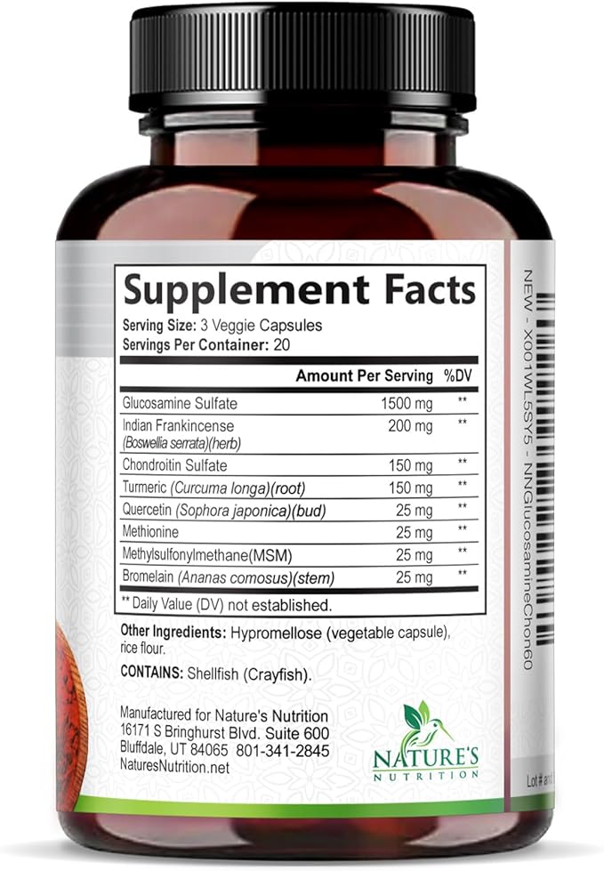 Glucosamine Chondroitin MSM - Joint Support Supplement for Joint Mobility, Comfort and Cartilage Support For Men and Women - Glucosamine Complex Supplements with Turmeric & Boswellia - 60 Capsules