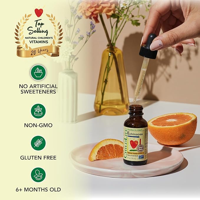 CHILDLIFE ESSENTIALS Echinacea for Kids - Kids Echinacea Drops, Liquid Tincture, Alcohol Free Supplement for Babies, Toddlers, Children - Natural Orange, 1 Fl Oz (Pack of 3)
