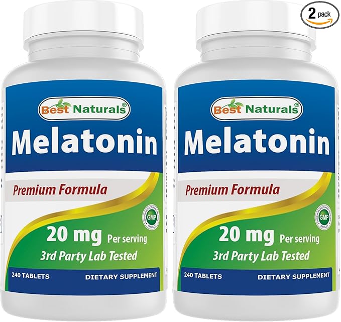 Best Naturals Melatonin 20mg 240 Tablets - Drug-Free Nighttime Sleep Aid - Non-GMO & Gluten Free (Pack of 2)