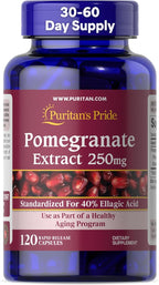 Puritan's Pride Premium Pomegranate Extract 250mg, Dietary Supplement for Antioxidant Health and Healthy Aging Program, 40% Ellagic Acid,120 Rapid Release Capsules (Packaging May Vary)
