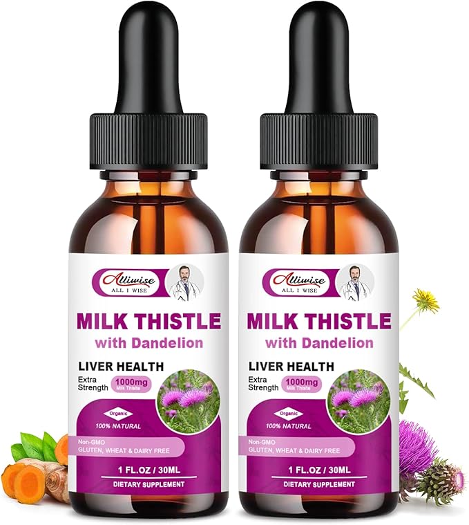 Liver Health Support Liquid 2 Pack,600mg Milk Thistle 80% Silymarin Extract & 250mg Dandelion Root Extract, Liver Cleanse Detox & Repair Fatty Liver Formula, Vegan, Non-GMO and All-Natural