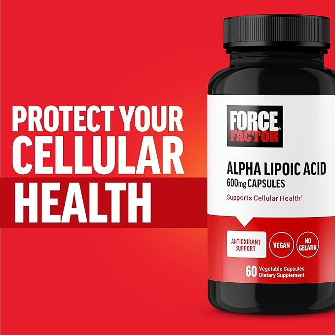 Force Factor Alpha Lipoic Acid 600mg Capsules, Antioxidants Supplement, ALA Supplement for Cardiovascular Support and Cellular Health, Vegan, No Gelatin, 60 Vegetable Capsules