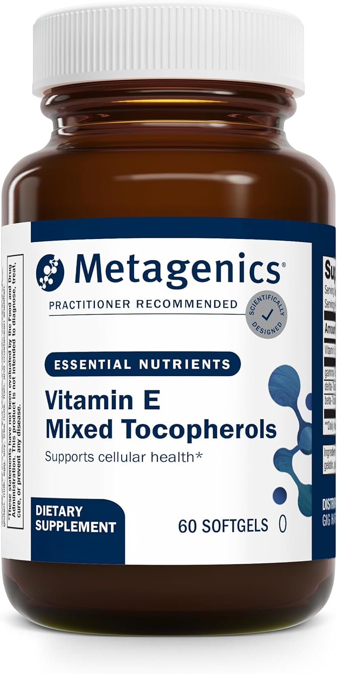 Metagenics Vitamin E Mixed Tocopherols - High Potency Antioxidant Supplement with Alpha & Gamma Tocopherols - Supports Heart, Immune & Cellular Health - Non-GMO, Gluten-Free - 60 Softgels