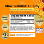 Immune Support Vitamin C – with Iron, Non-GMO, Vegan, Gluten-Free, Slow Release Beadlet Capsules, 90 Count
