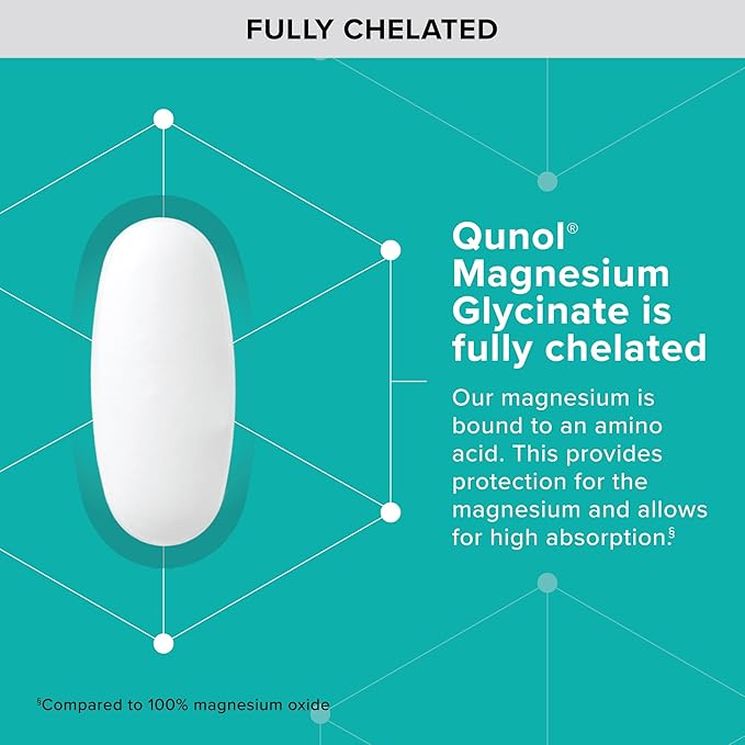 Qunol Magnesium Glycinate 300mg,100% Glycinate Chelated Magnesium Supplement,150ct Tablets,(Pack of 2)