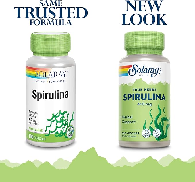 SOLARAY Spirulina 410mg | Algae Superfood Supports Energy, Vitality & Overall Health | 100ct, 100 Serv.