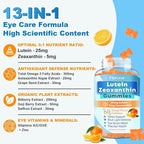 Sugar Free Lutein Gummies 25mg, Lutein and Zeaxanthin Supplements for Eye Health, 13-in-1 Eye Care Formula with Omega-3 Saffron&Vitamins-Vision Health, Eye Strain, Dry Eyes, Vegan Orange Flavor 60 Cts
