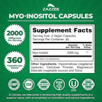 Zazzee Myo-Inositol Capsules, 2000 mg per Serving, 360 Vegan Capsules, Ideal Dosage for 40:1 Ratio, Kosher, 100% Vegetarian, Hormone Balance & Healthy Ovarian Function Support, All-Natural and Non-GMO
