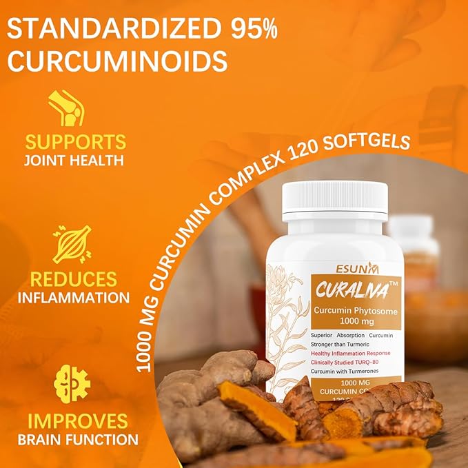 CURALIVA - Curcumin Phytosome 1000 mg - Clinically Studied High Absorption Curcumin Complex - Supports Health in Joints, GI Tract, Liver,Muscles & Immune Health Support - 120 Capsules - 60 Servings