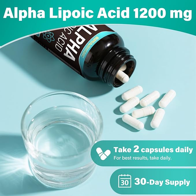 Alpha Lipoic Acid 1000mg 6-in-1 Nerve Support Supplement with Benfotiamine, B1, B12, Grape Seed & Ubiquinol Non-GMO - 60 Capsules, 30-Day Supply