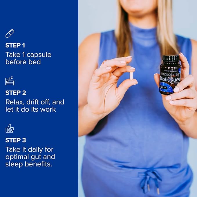 BiotiQuest Simple Slumber Probiotics to Help Improve Sleep Quality and Gut Health, 18 Billion CFU, Non-GMO, and Gluten Free, 30 Capsules