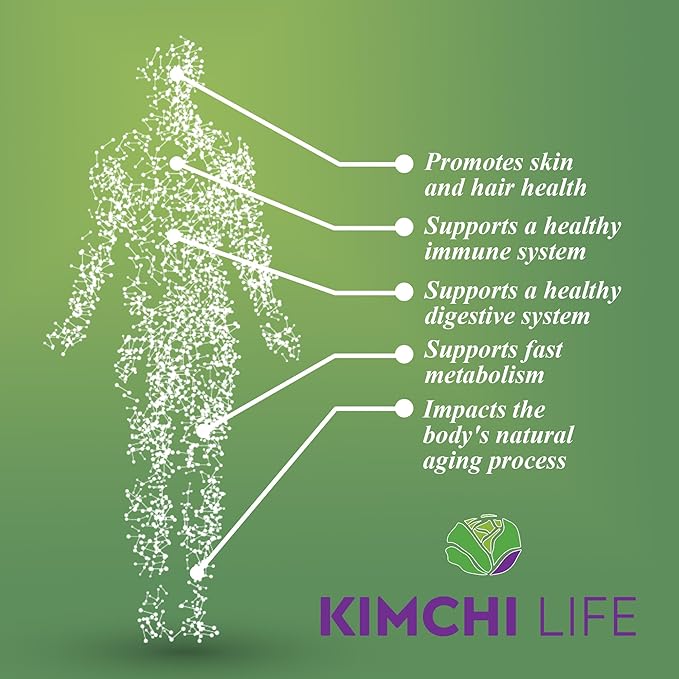 – Daily Capsules of Premium Fermented Kimchi - Vegan & Natural Nutritional Supplement - Probiotics for Gut Health & Immune Support – Enhance Energy, Focus, Skin and Hair Health