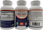 Vitamatic Folic Acid 1000 mcg (1 mg) - Vegetarian Tablets - 1667 mcg DFE - Vitamin B9 (240 Count (Pack of 3))