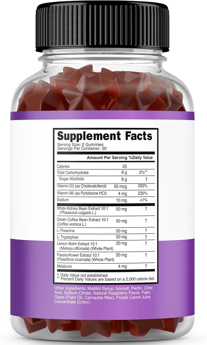 Night Time Fat Burner Gummies (60 Count) Weight Loss & Metabolism - Sugar-Free - Delicious Raspberry Flavored Melatonin Supplement Gummies - Vegan Safe - Third Party Tested - Made in USA