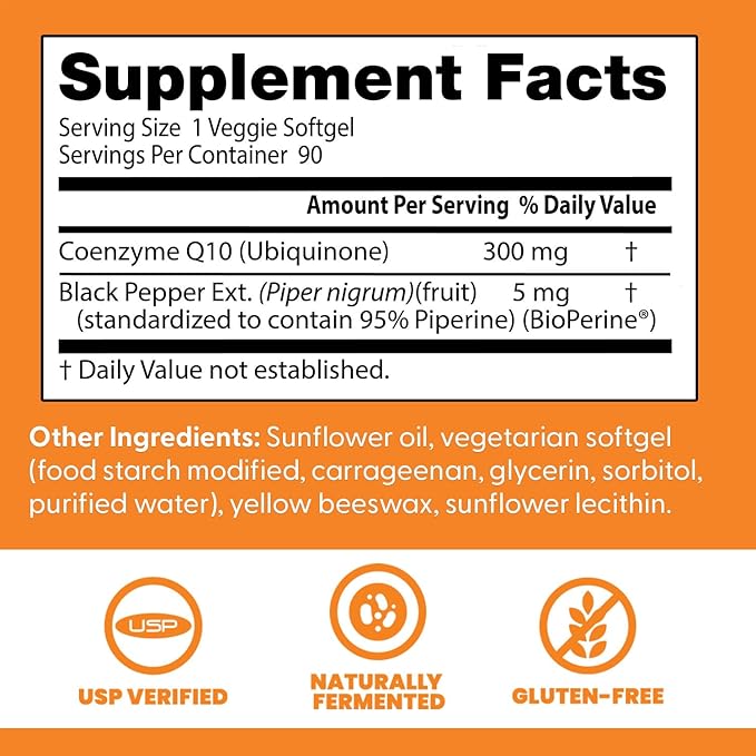 Doctor's Best High Absorption CoQ10 300mg with BioPerine Supplement - Coenzyme Q10 Softgels for Heart Health & Antioxidant Support, CoQ10 300 mg for Women & Men, Non GMO - 90 Veg Softgels