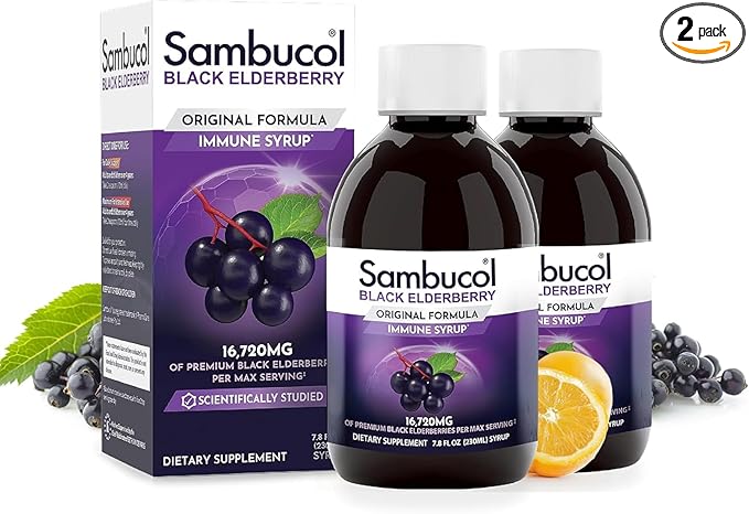 Sambucol Black Elderberry Syrup - Black Elderberry Liquid, Immune Support for Kids and Adults, High Antioxidants, Gluten Free - Original Formula - 7.8 Fl Oz, 2-Pack