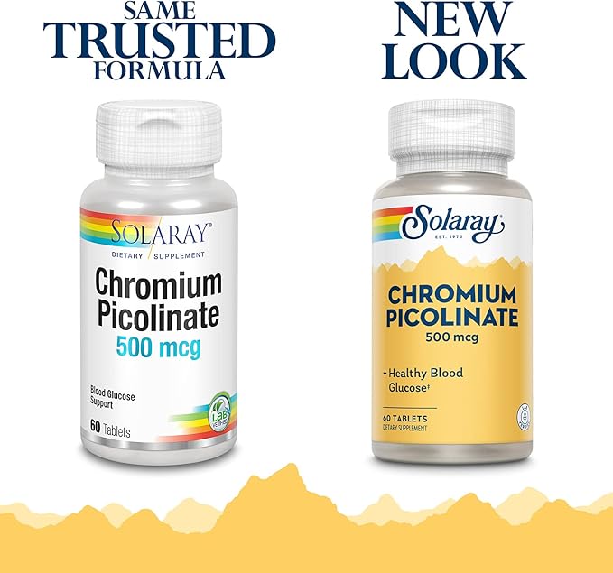 SOLARAY Chromium Picolinate 500 mcg Supplement - Metabolism Support for Men & Women, 500mcg per Serving, Daily Dietary Support - 60 Tablet Count