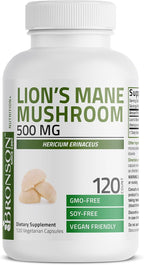 Bronson Lion's Mane Mushroom 500mg Hericium Erinaceus Non-GMO, 120 Vegetarian Capsules