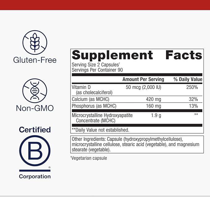 Metagenics Bone Builder Plus - MCHC Supplement for Bone Health* - High-Absorption Formula with Calcium, Phosphorus & 2000 IU Vitamin D - Non-GMO & Gluten-Free - 180 Capsules