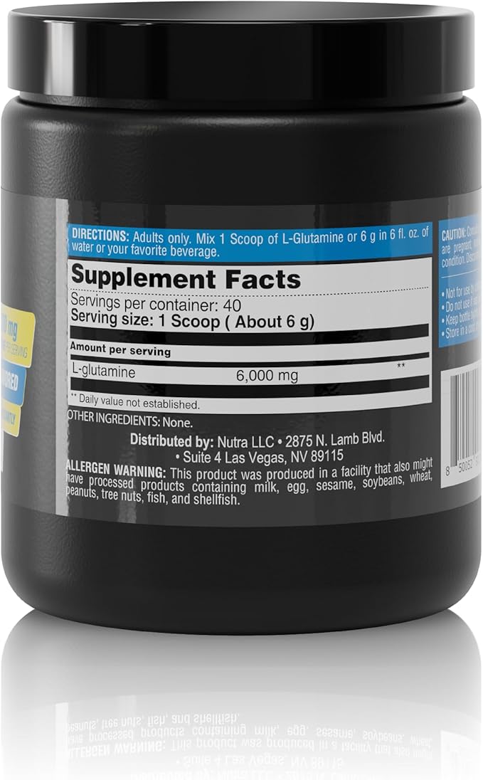 L-Glutamine Premium Powder - 6,000 mg per Serving for Muscle Recovery - Unflavored, Vegan, Non-GMO, Gluten-Free, Dairy-Free, 40 Servings for Improved Performance and Faster Recovery
