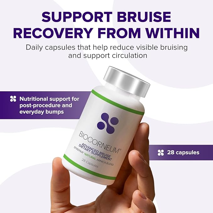 BIOCORNEUM Advanced Bruise Dietary Supplement – Internal Support for Visible Bruise Recovery – Professional-Grade Bruise Remedy with Arnica, Bromelain & Vitamins K1, K2, C & Zinc – 28 Capsules