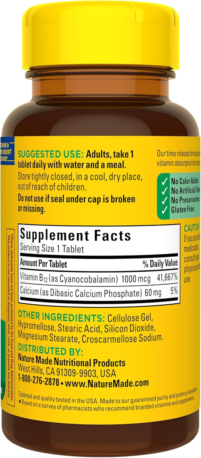 Nature Made Vitamin B12 1000 mcg, B12 Vitamins, Dietary Supplement for Energy Metabolism Support, 75 Time Release Tablets, 75 Day Supply
