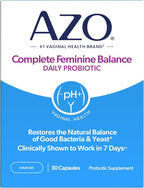 AZO Complete Feminine Balance Daily Vaginal Probiotics for Women, Clinically Proven to Help Protect Vaginal Health, Helps balance pH and yeast, 30 Count