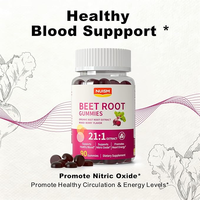 Organic Beet Root Gummies, Mixed Berry Flavor Supplements,Natural Extract, 21:1 Concentrate, Sugar Free Chews, Energy, Vitality & Performance Support, Beetroot Gummies