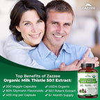 Zazzee USDA Organic Milk Thistle 50:1 Extract, 80% Silymarin Flavonoids, 200 Vegan Capsules, 6+ Month Supply, Silybum Marianum, Liver Support & Detox Support, Organic All-Natural, Non-GMO, Made in USA