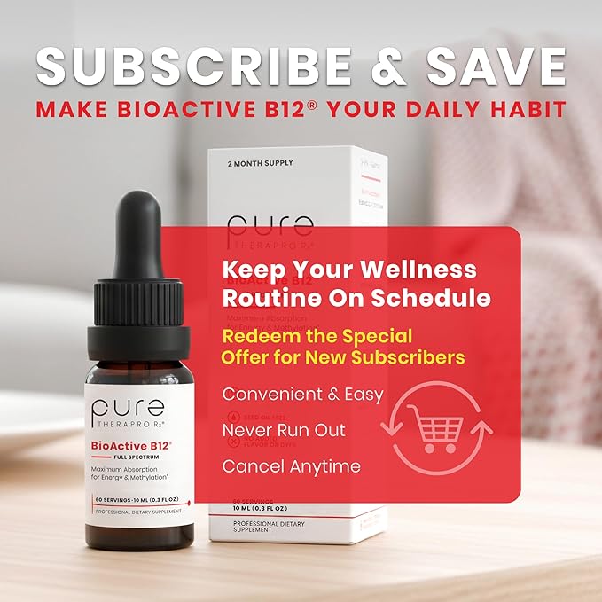 Pure TheraPro BioActive Vegan Methylated Vitamin B12 Sublingual Liquid Methylcobalamin, Hydroxocobalamin & Adenosylcobalamin 1,000 mcg per Drop (5 Drops = 5,000mcg / 2 Month Supply) 10 ml