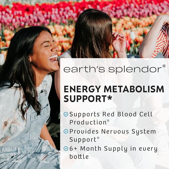Earth's Splendor Energy Supplement Vitamin B6 for Men & Women, No Artificial Color or Preservatives, Non-GMO, Supports Energy Metabolism and Red Blood Cell Production (100mg, 250 Tablets)