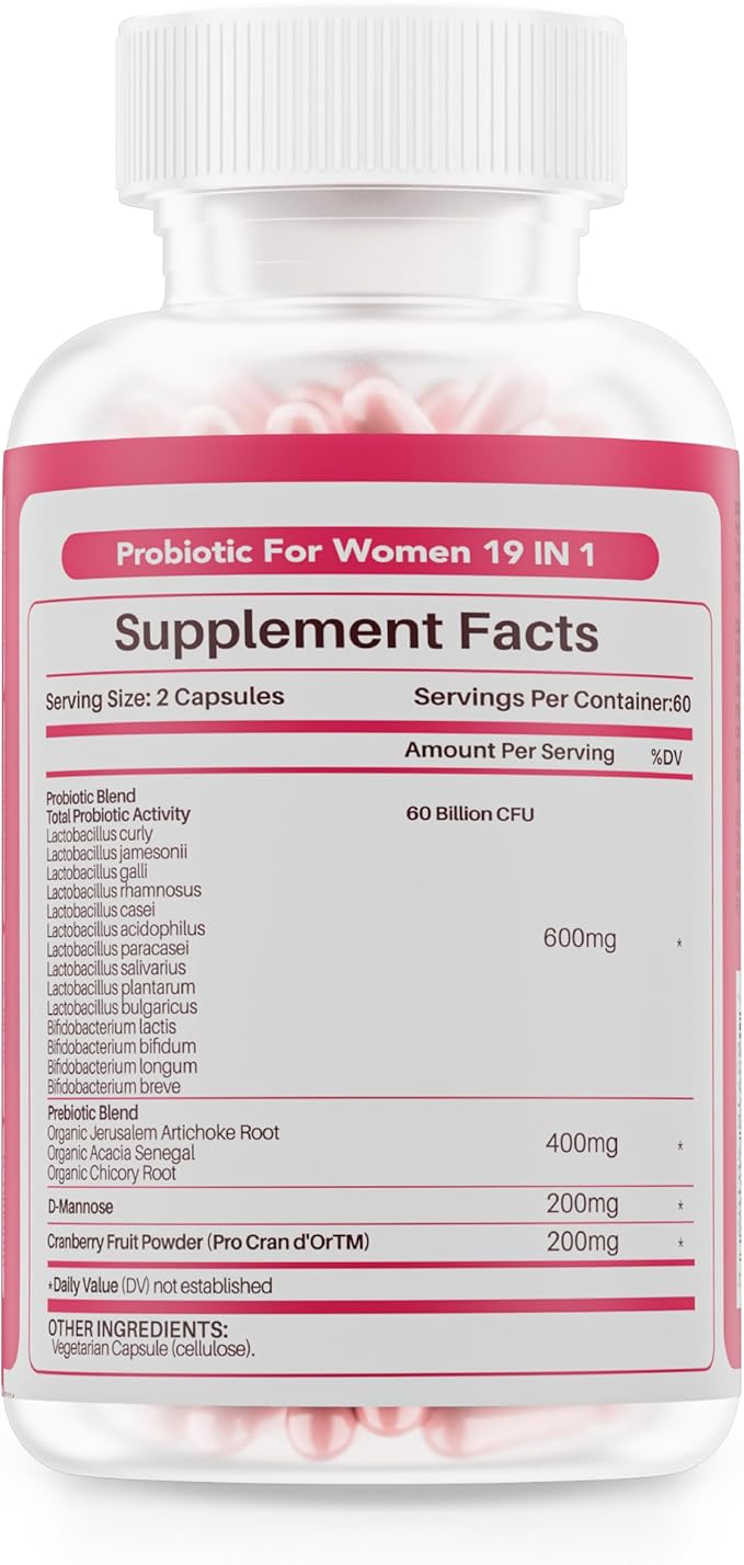 Vaginal Probiotics with Prebiotics Cranberry, 60 Billion CFU 14 Strains Probiotics for Women with Prebiotic & D-Mannose, Womens Probiotic for Vaginal Flora, Odor Control, pH Balance - 60 Capsules