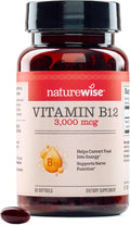 NatureWise Vitamin B12 3000 mcg - Extra Strength - Supplement for Supporting Energy Levels, Mental Clarity, Nervous System Health - Easy-to-Swallow, Soy and Gluten-Free, Non-GMO - 60 Softgels