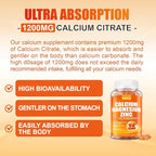 Calcium 1200 mg with Vitamin D3 Gummies for Adults - Calcium Citrate with Vitamin D3 K2, Magnesium, Zinc, Boron, Copper and Ashwagandha - Extra Absorption Calcium Supplement for Women Men