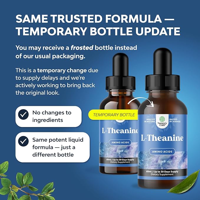 Natures Craft High Absorption L-Theanine Liquid Drops - Nootropic Focus Supplement with L Theanine 200mg Per Serving and Chamomile Extract - Adults and Kids Relaxation and Focus - 2 Fl Oz (3 Pack)