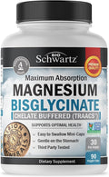 Magnesium Bisglycinate 100% Chelate No-Laxative Effect - Maximum Absorption & Bioavailability, Fully Reacted & Buffered - Healthy Energy Muscle Bone & Joint Support - Non-GMO Project Verified - 90 ct