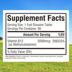 Innate Vitality Vitamin B12 5000mcg, Sublingual, Vegan Methylcobalamin, Fast Dissolve Tablets, Natural Peach Flavor, Supports Energy Production & Healthy Nervous System, 90 Tablets