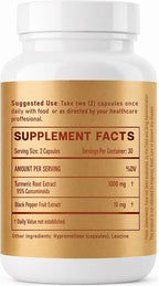 Turmeric Curcumin 2600mg Supplement — 95% Curcuminoids with Black Pepper Extract — High Absorption — Joint Mobility & Vitality Support — Vegan Capsules