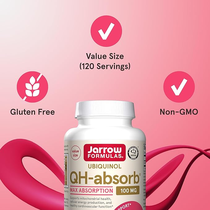 Jarrow Formulas QH-Absorb Ubiquinol 100mg - 120 Softgels - High Absorption & Active Antioxidant Form of Co-Q10 - Supports Mitochondrial Energy Production & Healthy Cardiovascular Function