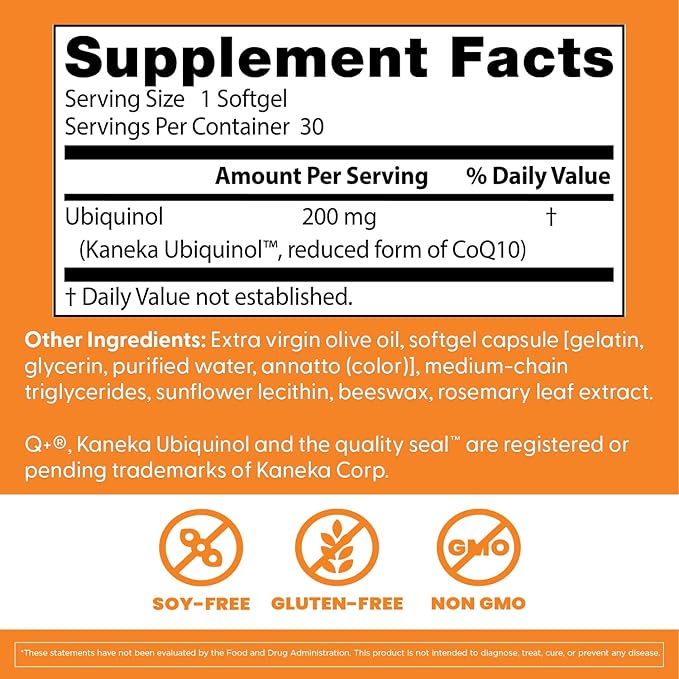 Doctors Best Ubiquinol, Reduced-Form Coenzyme Q1, 200 mg, Non-GMO, Gluten Free, Soy Free 30 Softgels
