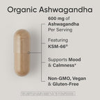 Sports Research® Organic Ashwagandha – Adaptogen for Relaxation, Calm & Sleep Support – Made with Organic KSM-66® – 600 mg – Non-GMO Verified, Gluten-Free, Certified Vegan – 90 Veggie Capsules
