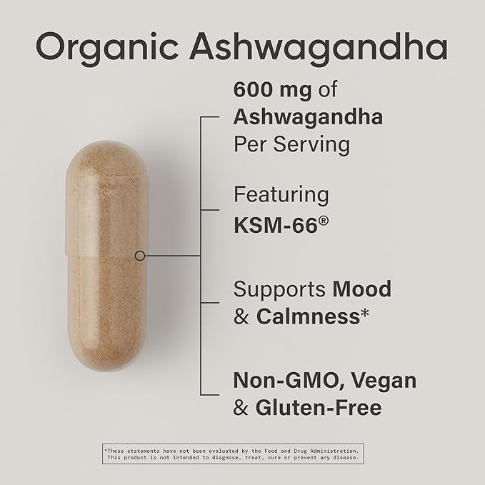 Sports Research® Organic Ashwagandha – Adaptogen for Relaxation, Calm & Sleep Support – Made with Organic KSM-66® – 600 mg – Non-GMO Verified, Gluten-Free, Certified Vegan – 90 Veggie Capsules